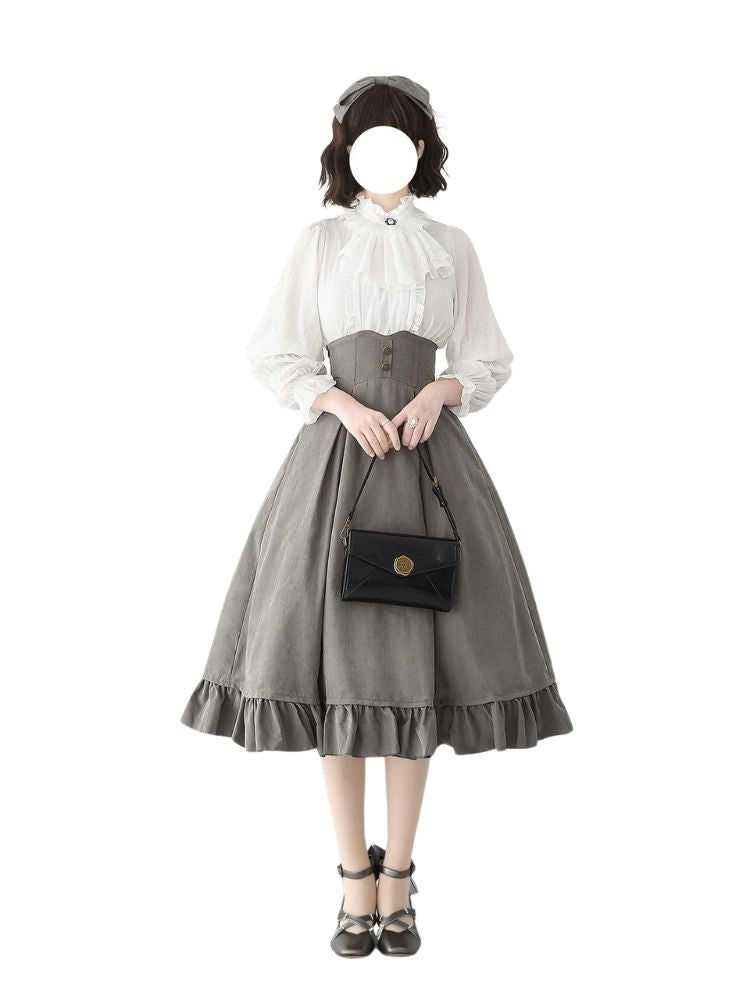 Long Elegant Classic shirt & Vest & Flare Skirt FOR0016
