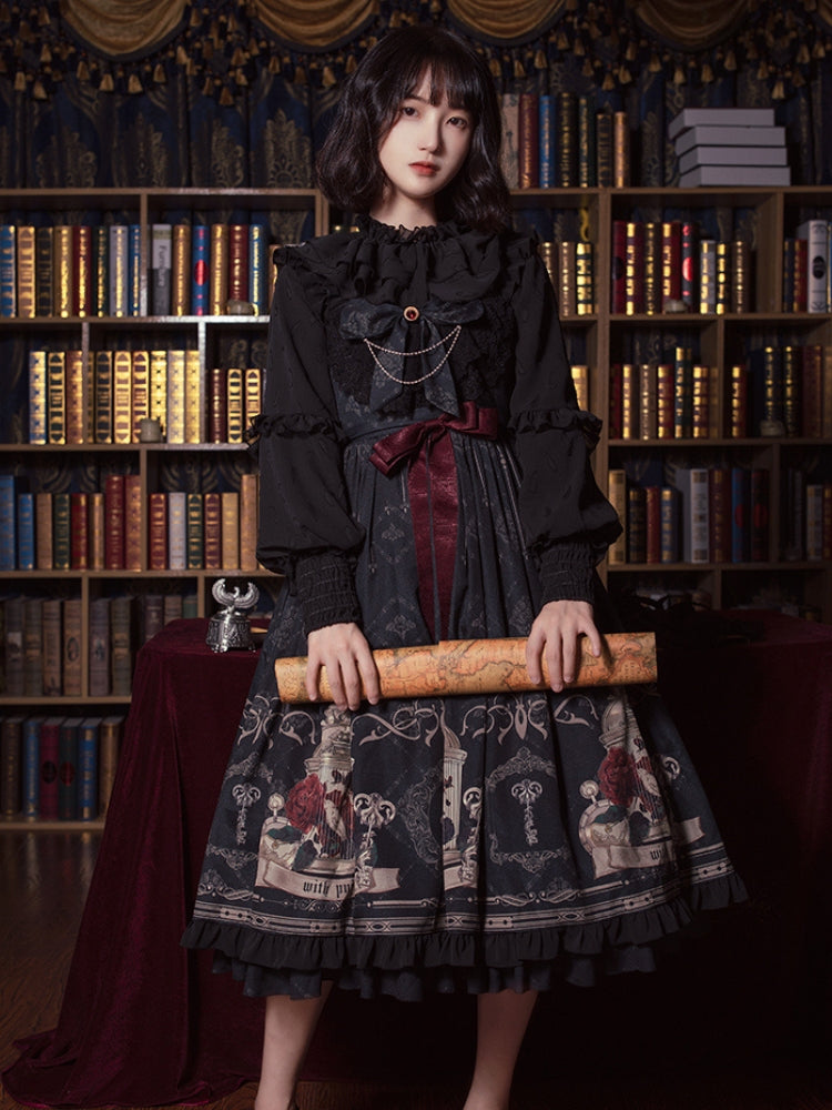 Birdcage Print Mid-Length Gothic Dress WIT0073