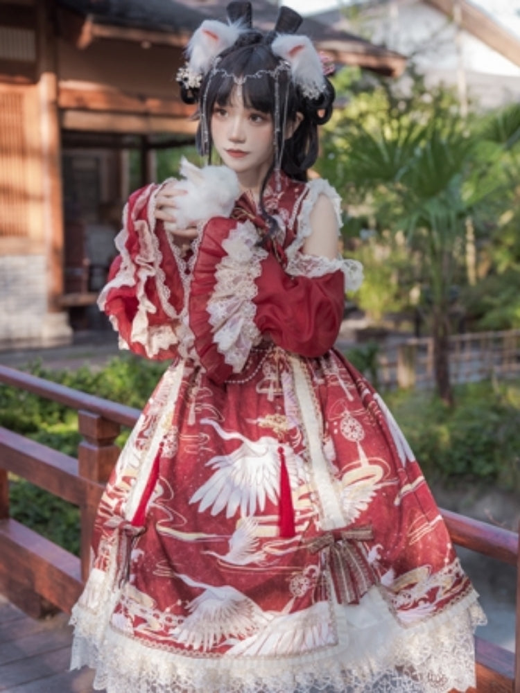 Chinese-Style Printed Lace Frill Lolita Dress CAT0029