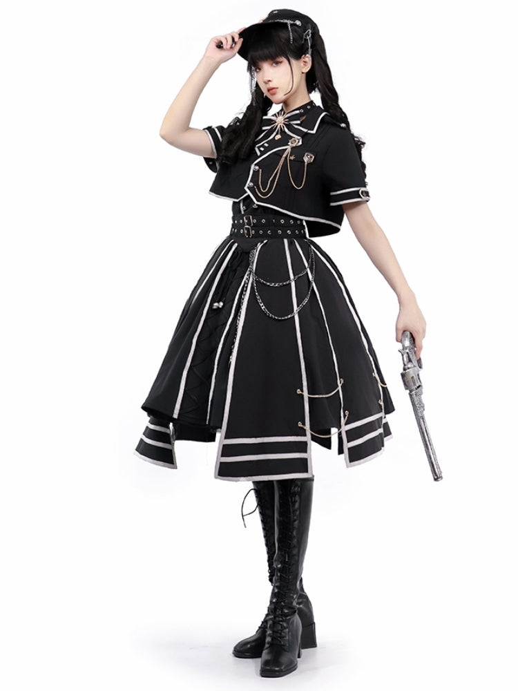 Army Romance Style Black and White Dress CAT0038