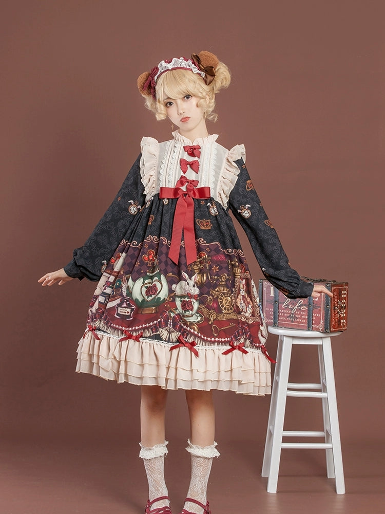 Cat Print Ribbon Lolita Dress CAT0019