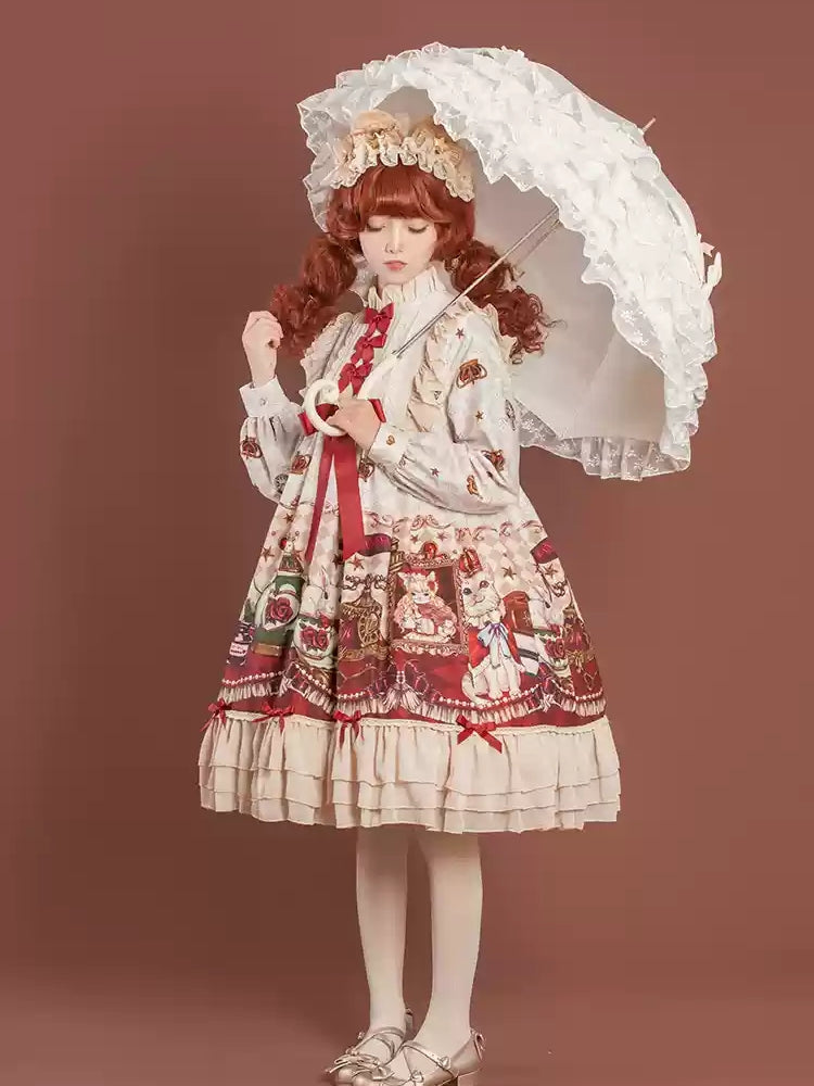 Cat Print Ribbon Lolita Dress CAT0019