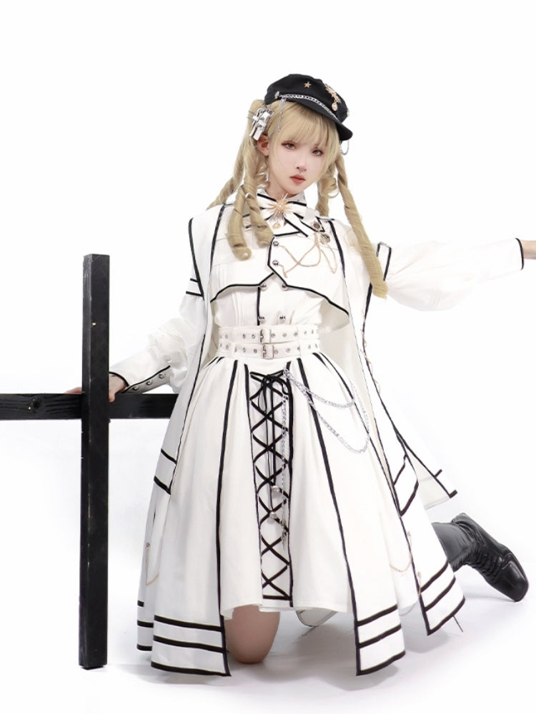 Army Romance Style Black and White Dress CAT0038