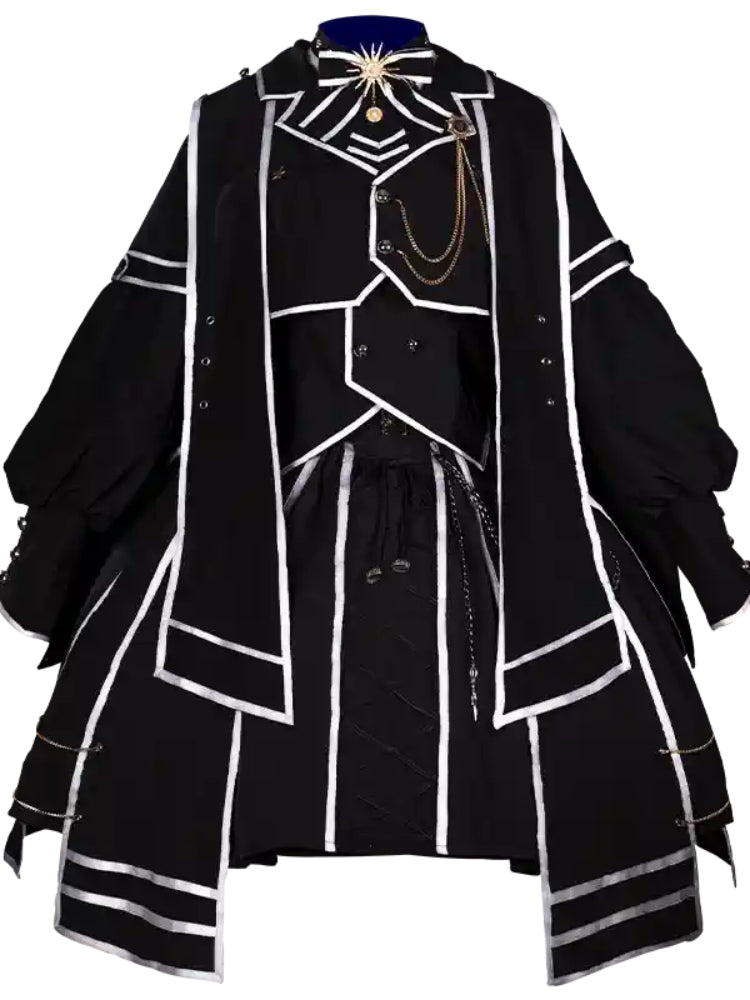 Army Romance Style Black and White Dress CAT0038