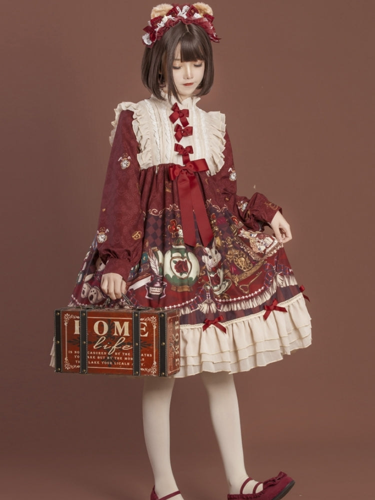 Cat Print Ribbon Lolita Dress CAT0019