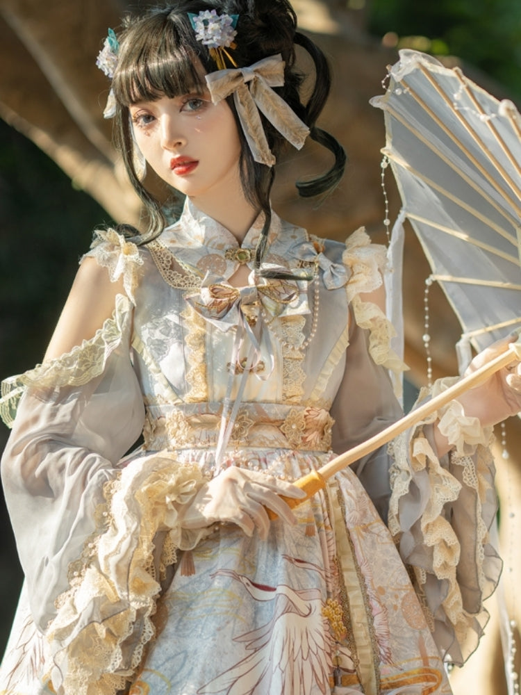 Chinese-Style Printed Lace Frill Lolita Dress CAT0029
