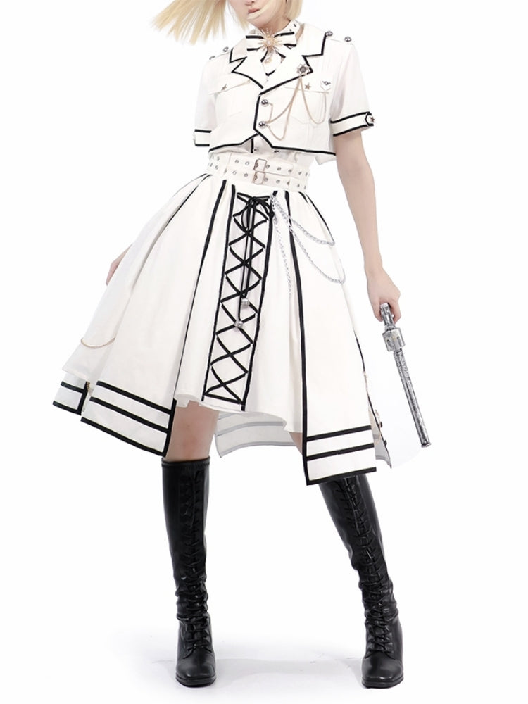 Army Romance Style Black and White Dress CAT0038