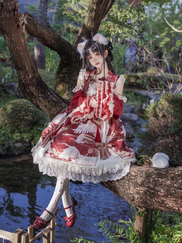 Chinese-Style Printed Lace Frill Lolita Dress CAT0029