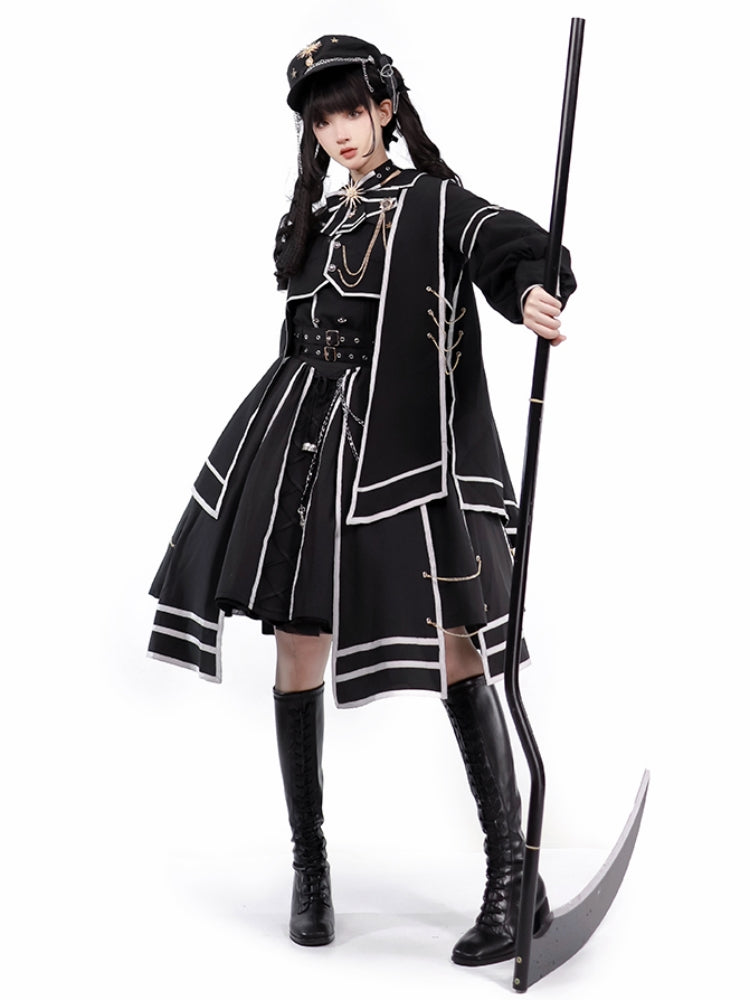 Army Romance Style Black and White Dress CAT0038