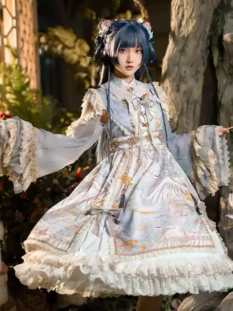 Chinese-Style Printed Lace Frill Lolita Dress CAT0029
