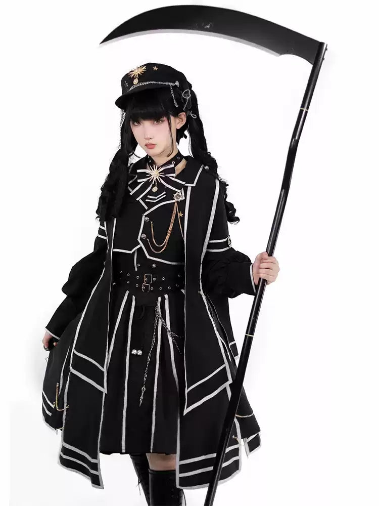 Army Romance Style Black and White Dress CAT0038
