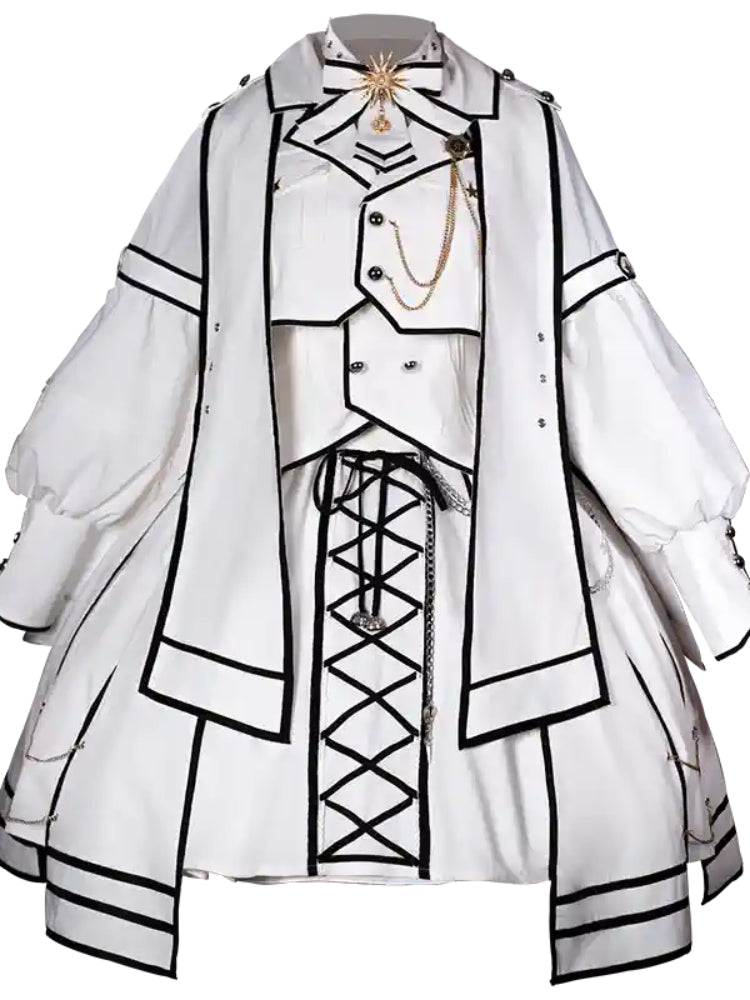 Army Romance Style Black and White Dress CAT0038