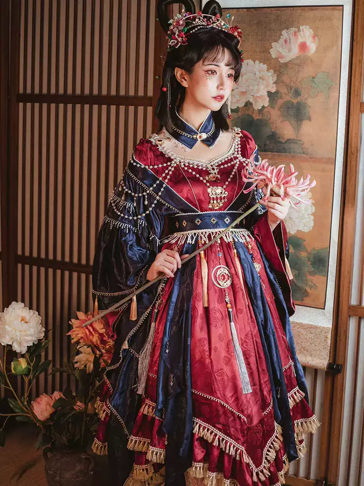 Red and Blue Opera Style Satin Dress CAT0079