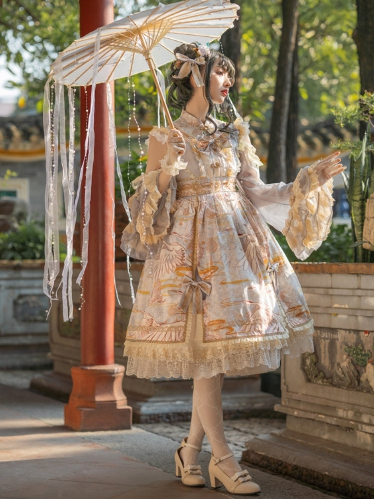 Chinese-Style Printed Lace Frill Lolita Dress CAT0029