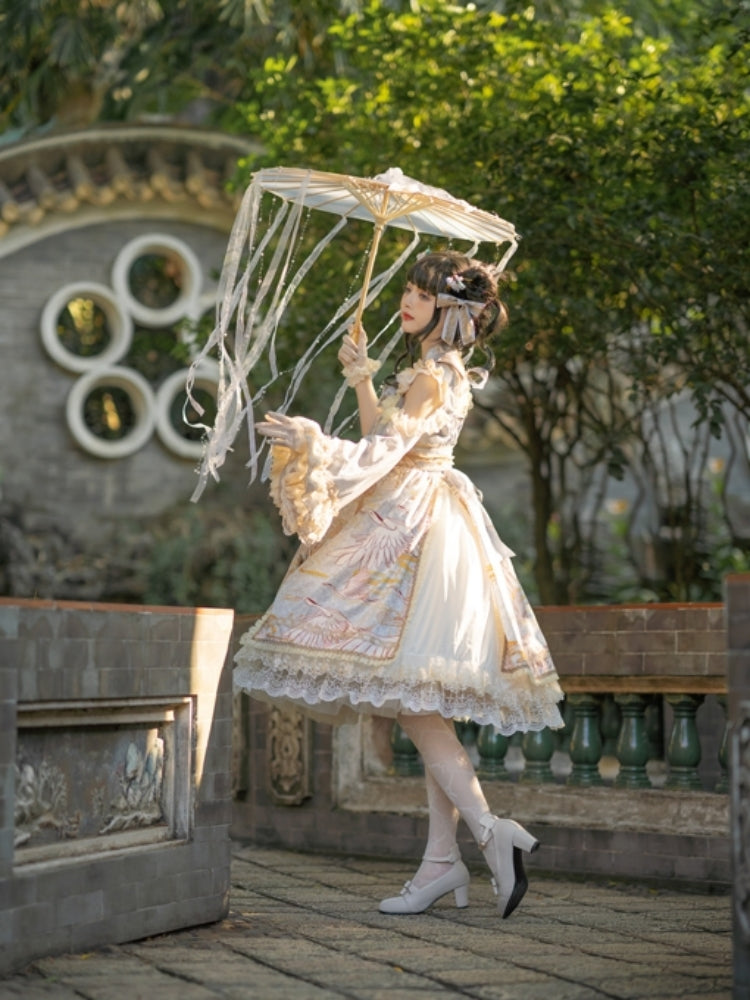 Chinese-Style Printed Lace Frill Lolita Dress CAT0029