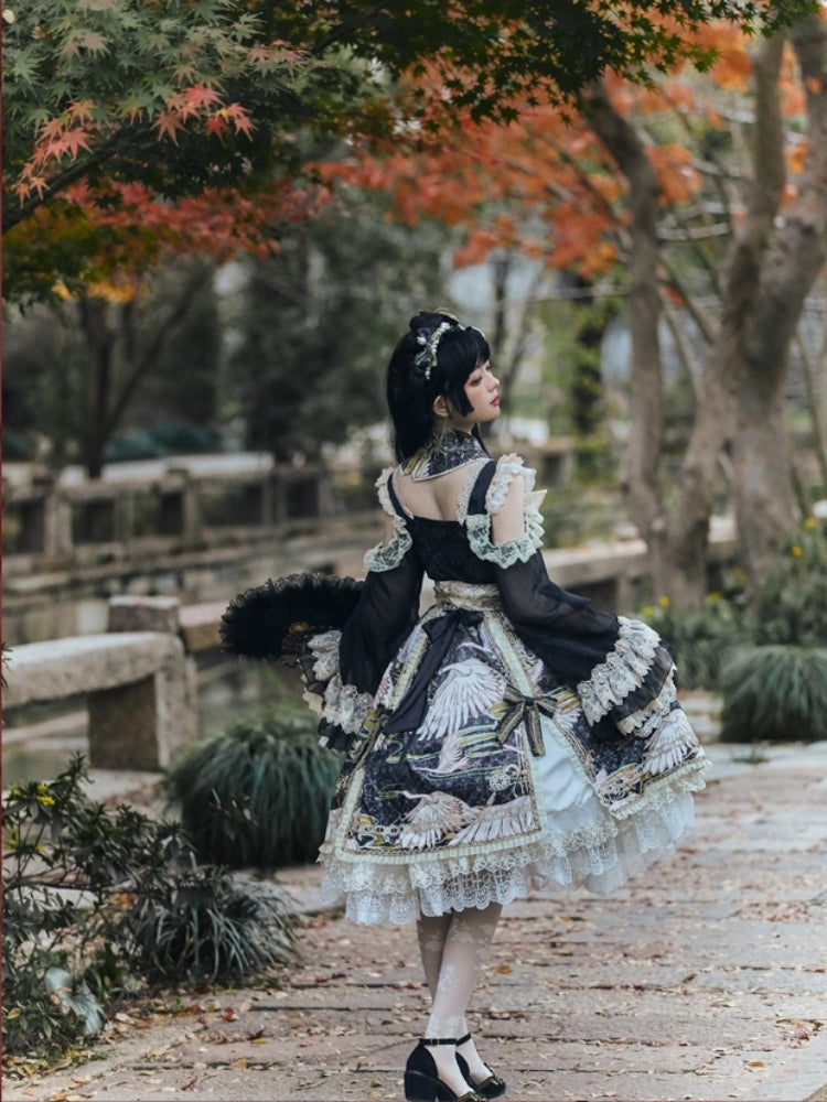 Chinese-Style Printed Lace Frill Lolita Dress CAT0029
