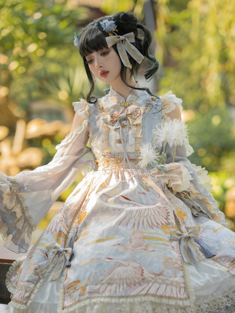 Chinese-Style Printed Lace Frill Lolita Dress CAT0029