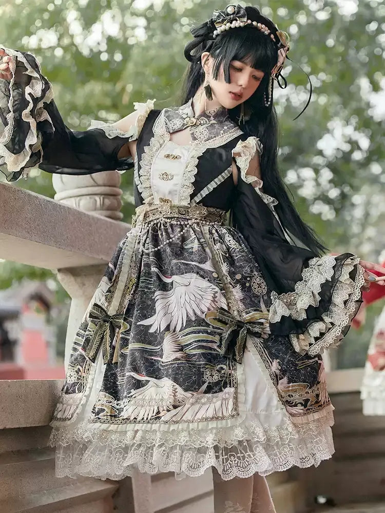 Chinese-Style Printed Lace Frill Lolita Dress CAT0029