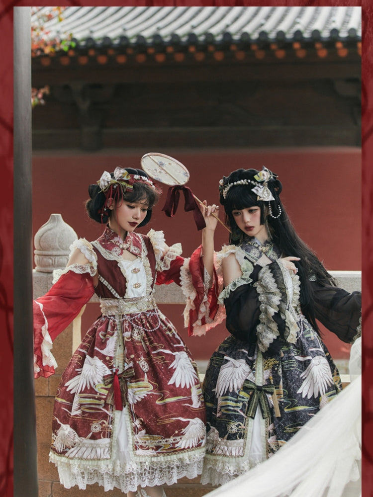 Chinese-Style Printed Lace Frill Lolita Dress CAT0029
