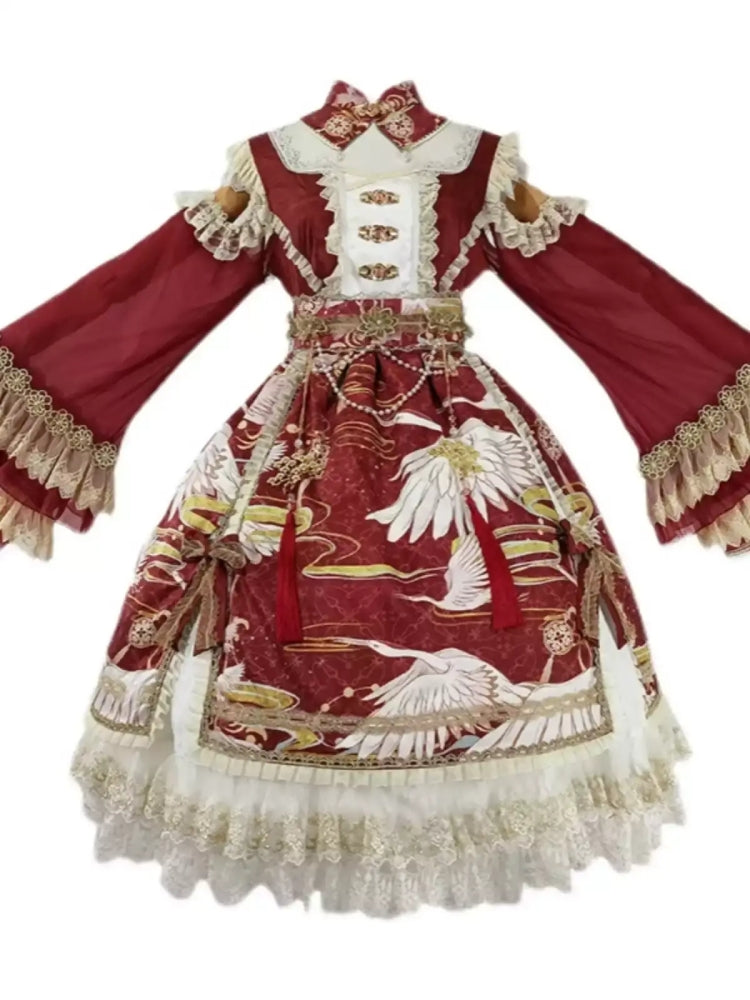 Chinese-Style Printed Lace Frill Lolita Dress CAT0029