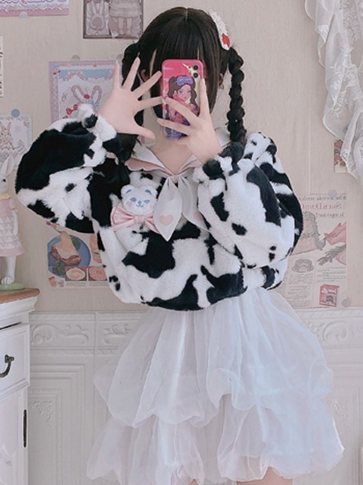 Cow Print Sailor Collar Short Top EIY0069
