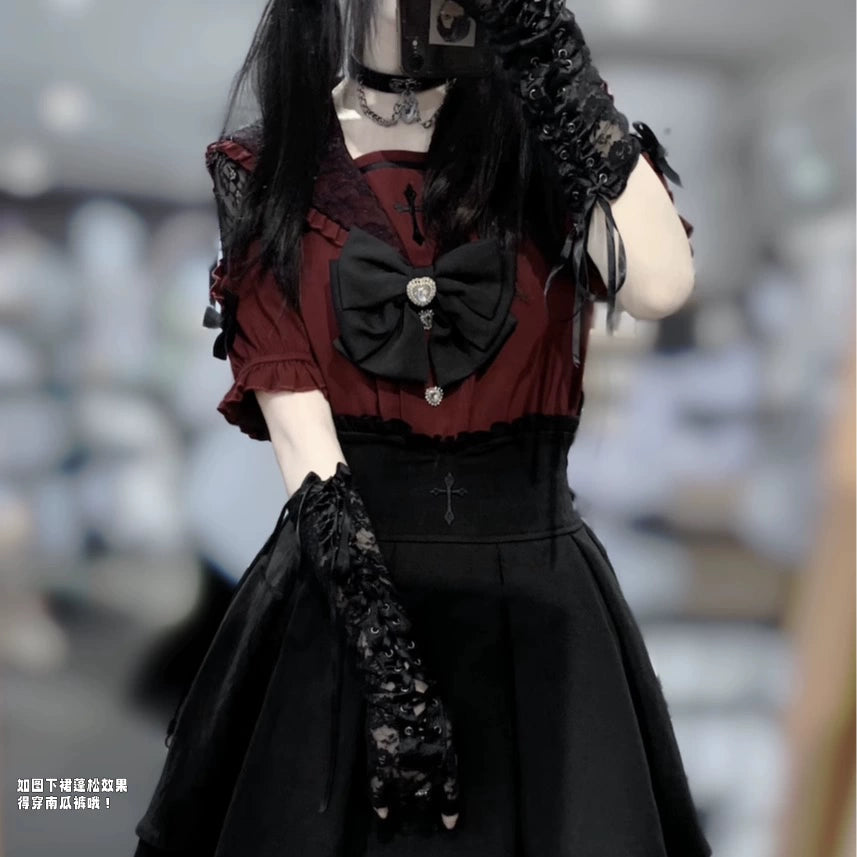 Cross Print Lace Collar Dress MIL0005