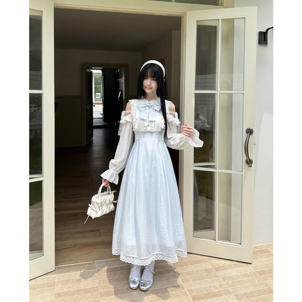 Off-Shoulder Bow Ruffle Dress LAL0223