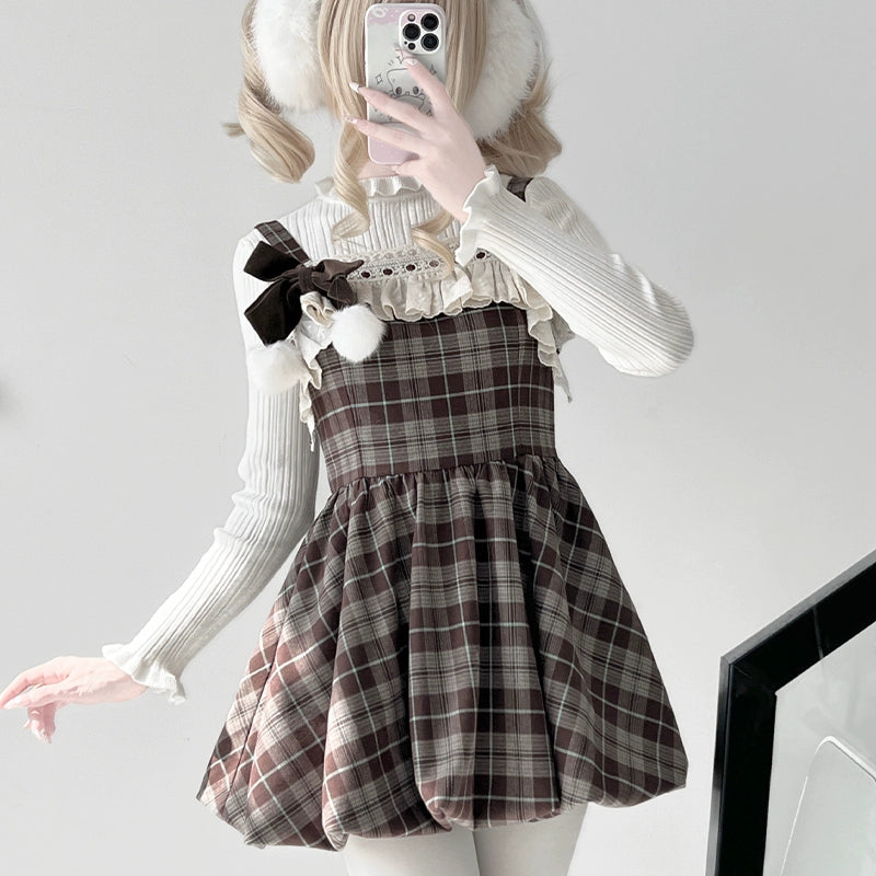 Brown Checkered Mini Dress LAL0114