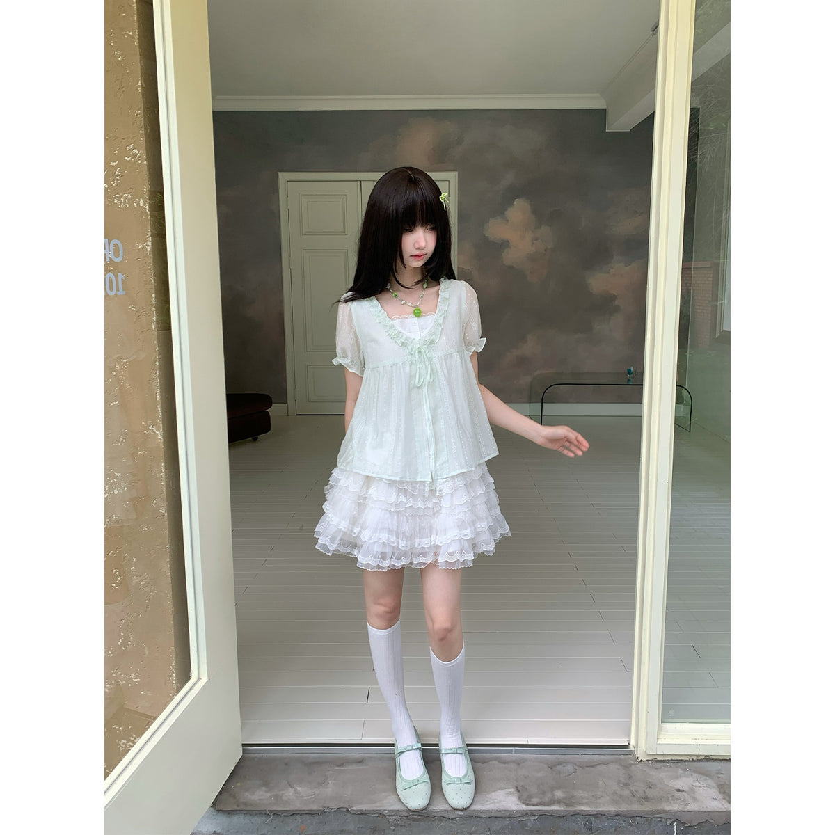 Striped Puff Sleeve Faux Two-Piece Blouse LAL0213
