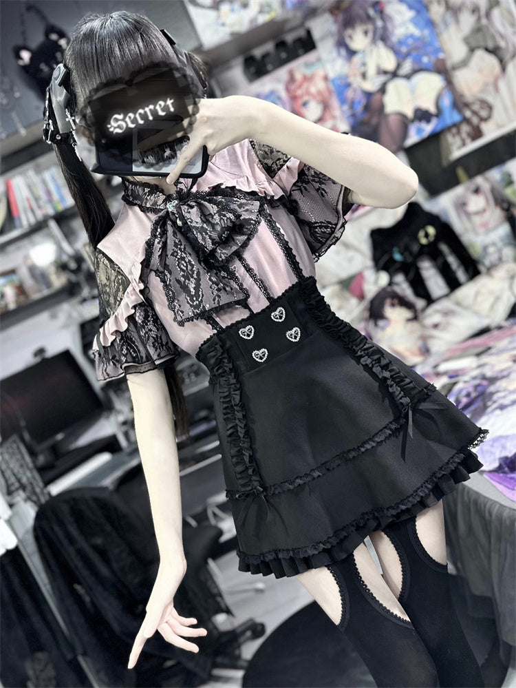 Lace Ribbon Off-Shoulder Short Sleeve Shirt BOX0011