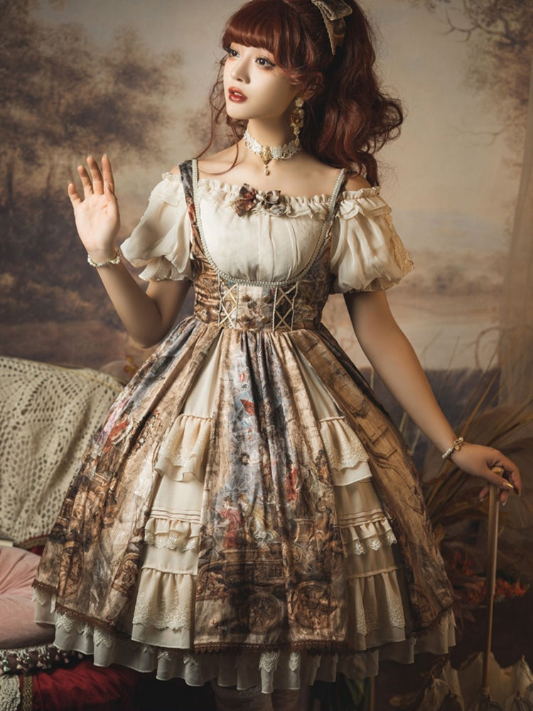 Classic Retro Picture Suspender Skirt CHE0011