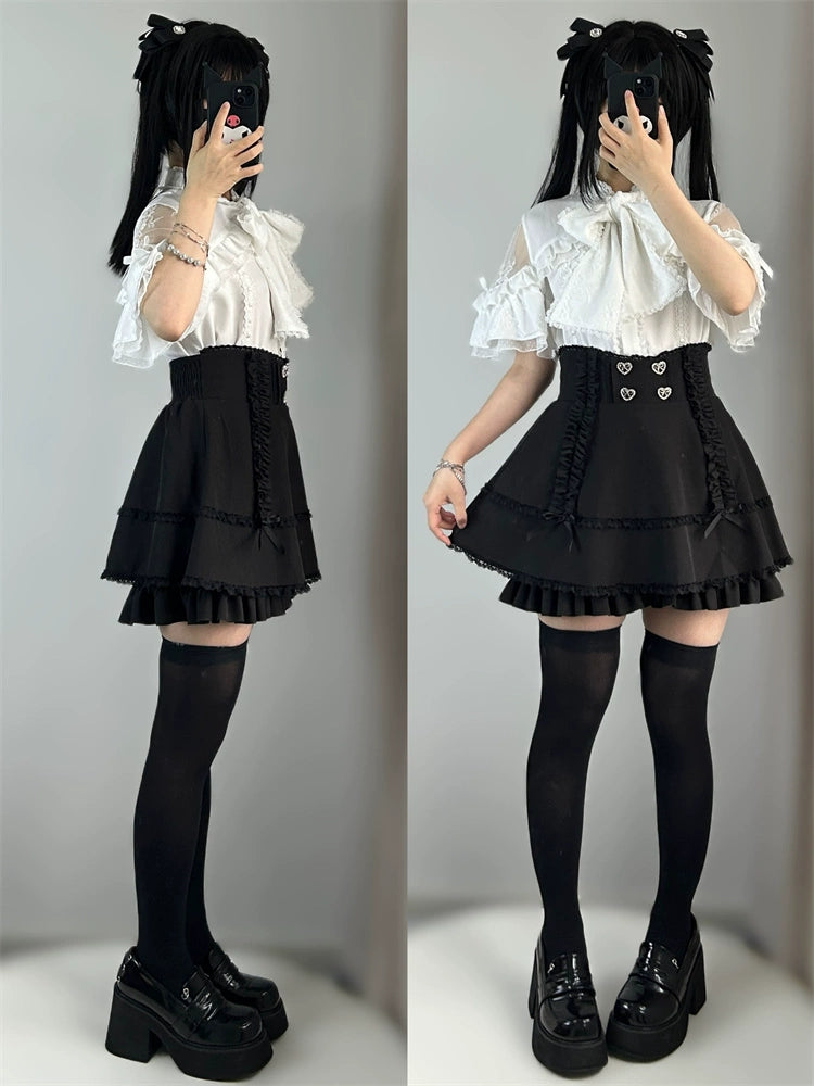 Lace Ribbon Off-Shoulder Short Sleeve Shirt BOX0011