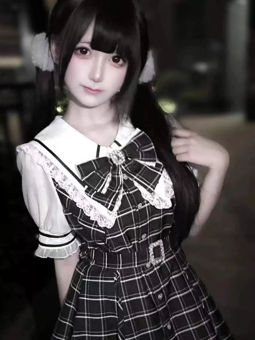Waist Belt Checkered Dress MIL0006