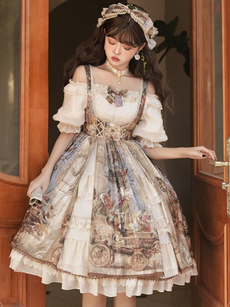 Classic Retro Picture Suspender Skirt CHE0011