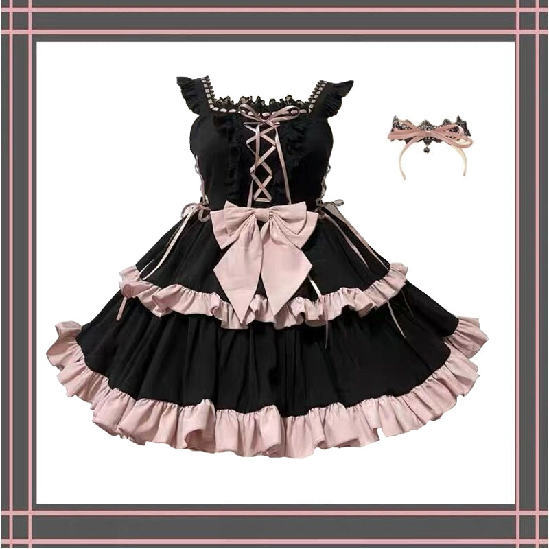 Black and Pink Lolita Mini Dress YOU0121