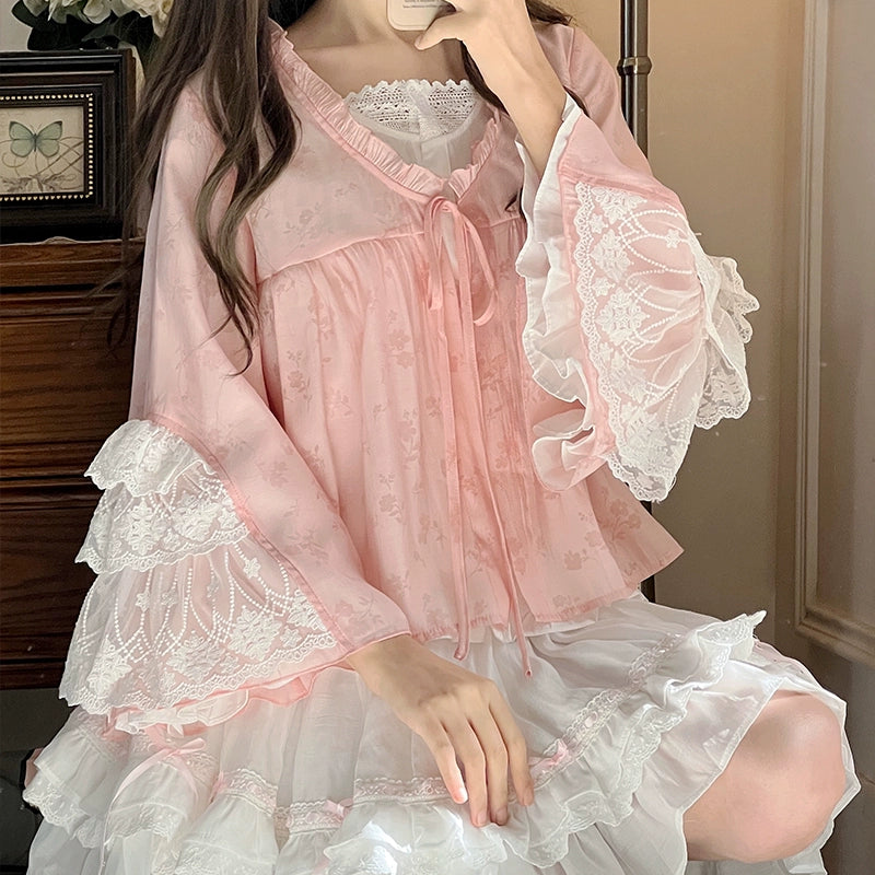 Faux Two-Piece Top Layered Shirt & White Cake Skirt LAL0092