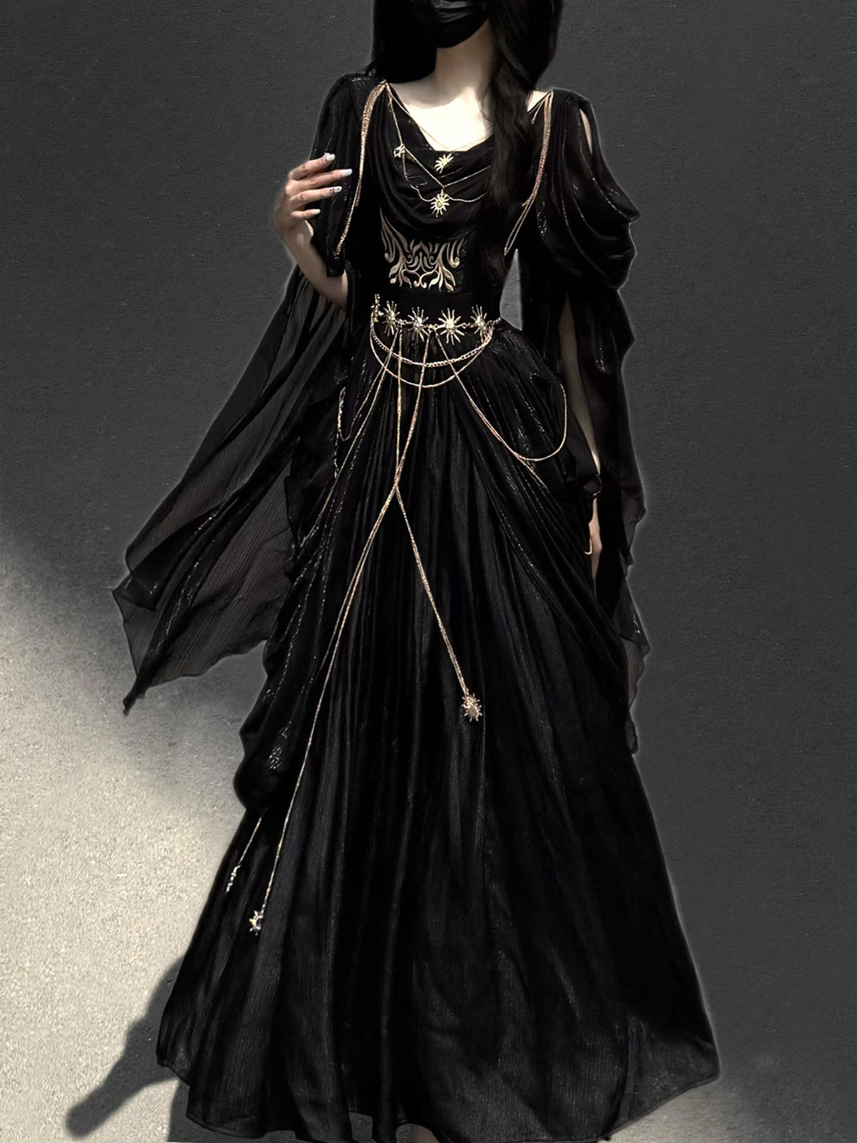 Dark Gothic Chain Embellished Dress YOU0317