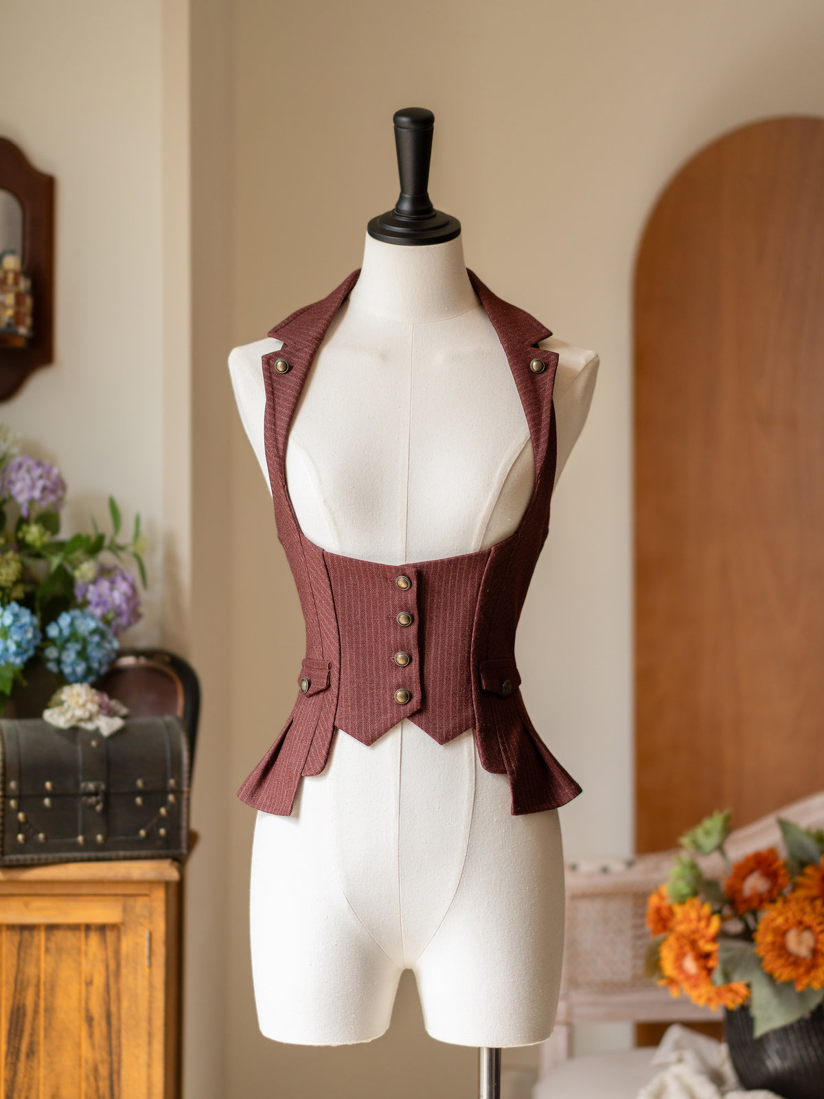 Vintage Pinstripe Corset-Style Vest FOR0076