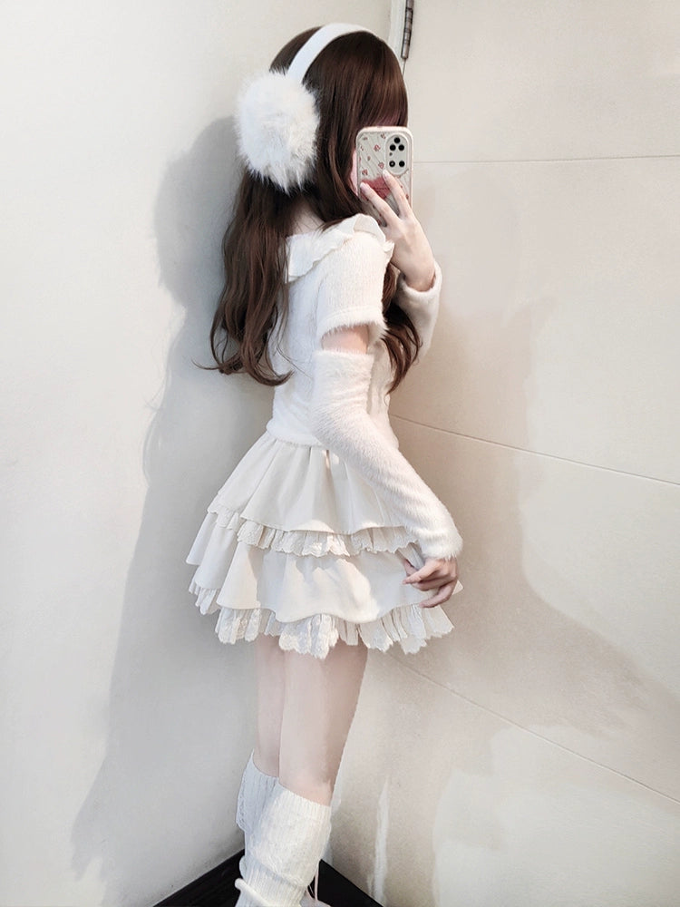 Sweet Soft Fluffy Top and Skirt Two-Piece LAL0113