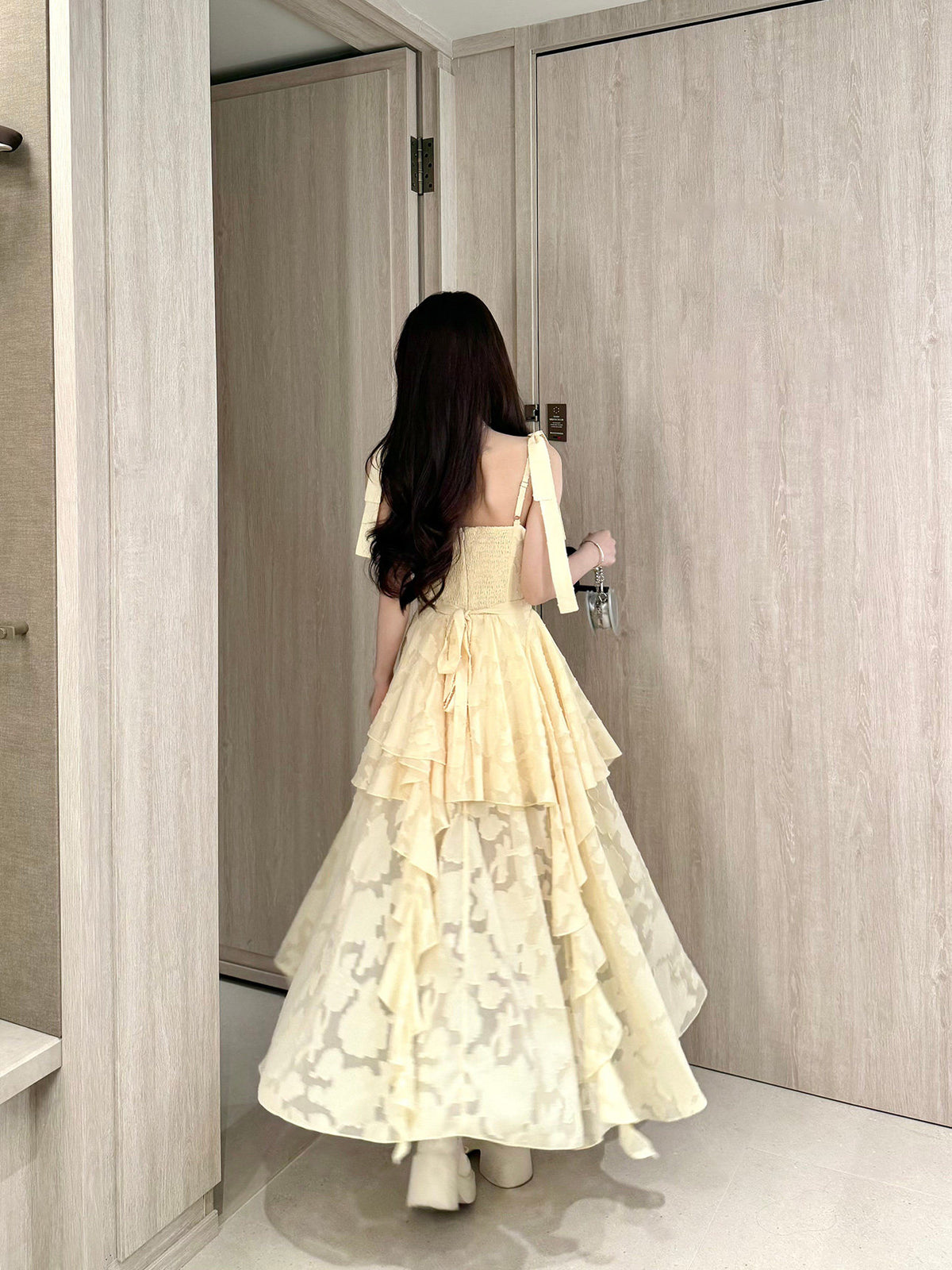 Yellow Lace High Low Tiered Dress BEL0032