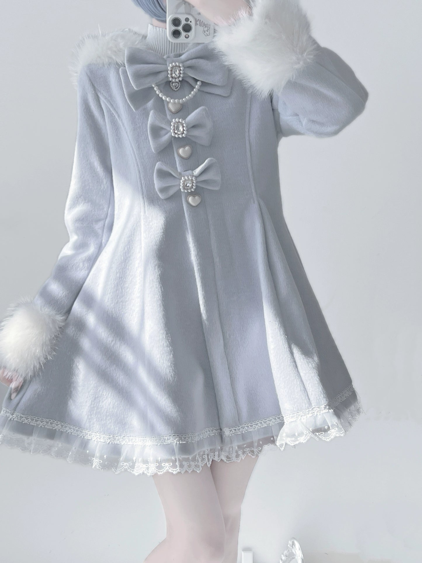 Bow Fur Trim Coat UND0034