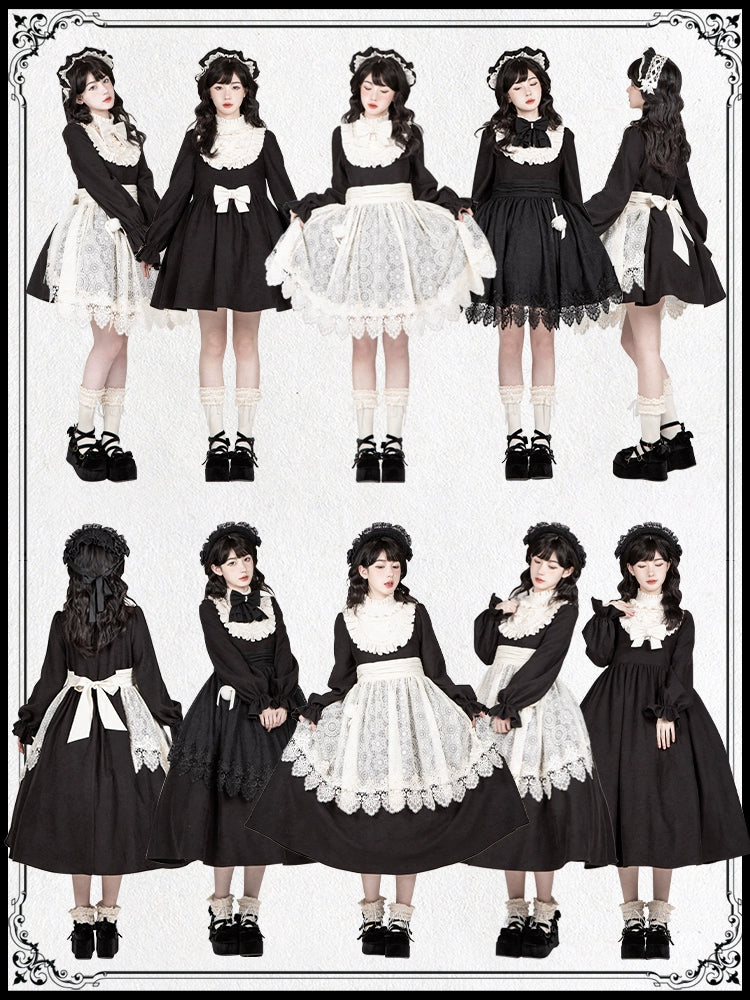 Doll-Style Lolita Lace Apron Twin Dress WIT0281