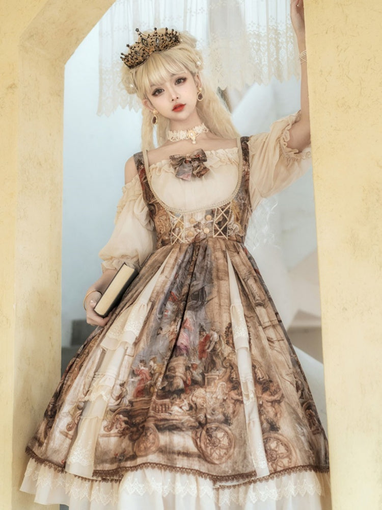 Classic Retro Picture Suspender Skirt CHE0011