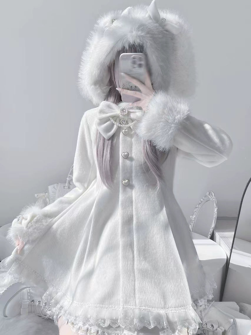 Bow Fur Trim Coat UND0034