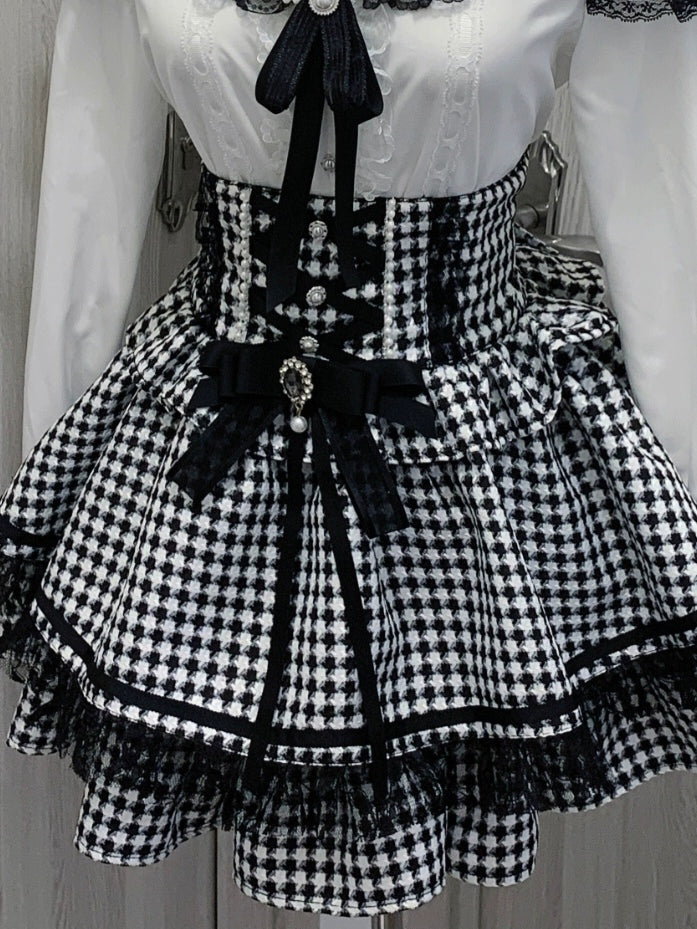 High Waist Lace Ribbon Suspender Skirt VIR0008