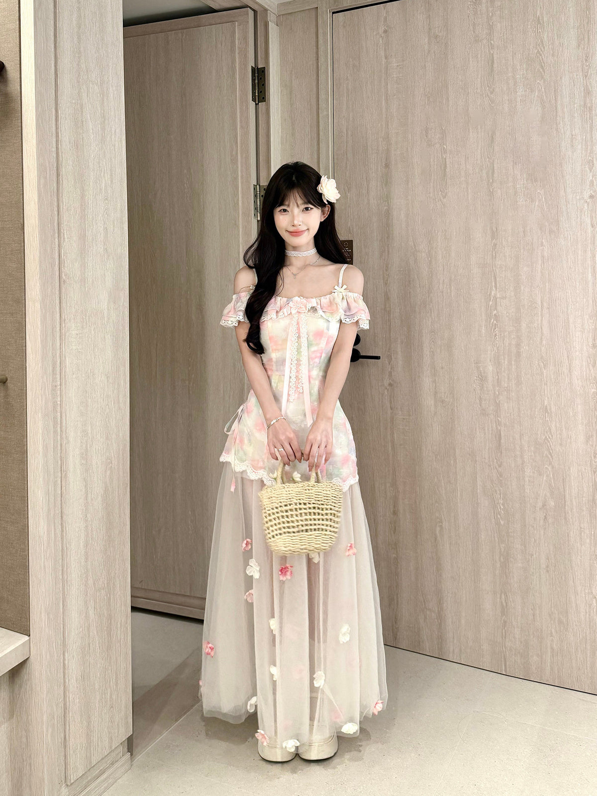 Floral Mesh Off Shoulder Maxi Dress BEL0030