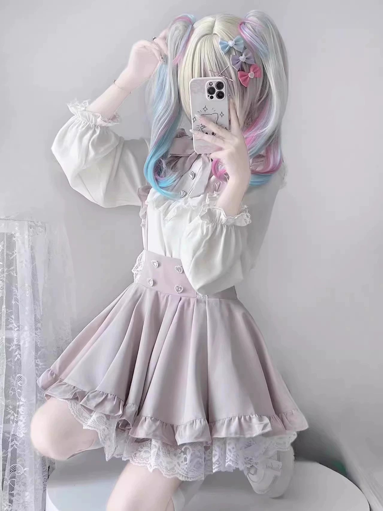 Pastel Color Suspender Skirt UND0038