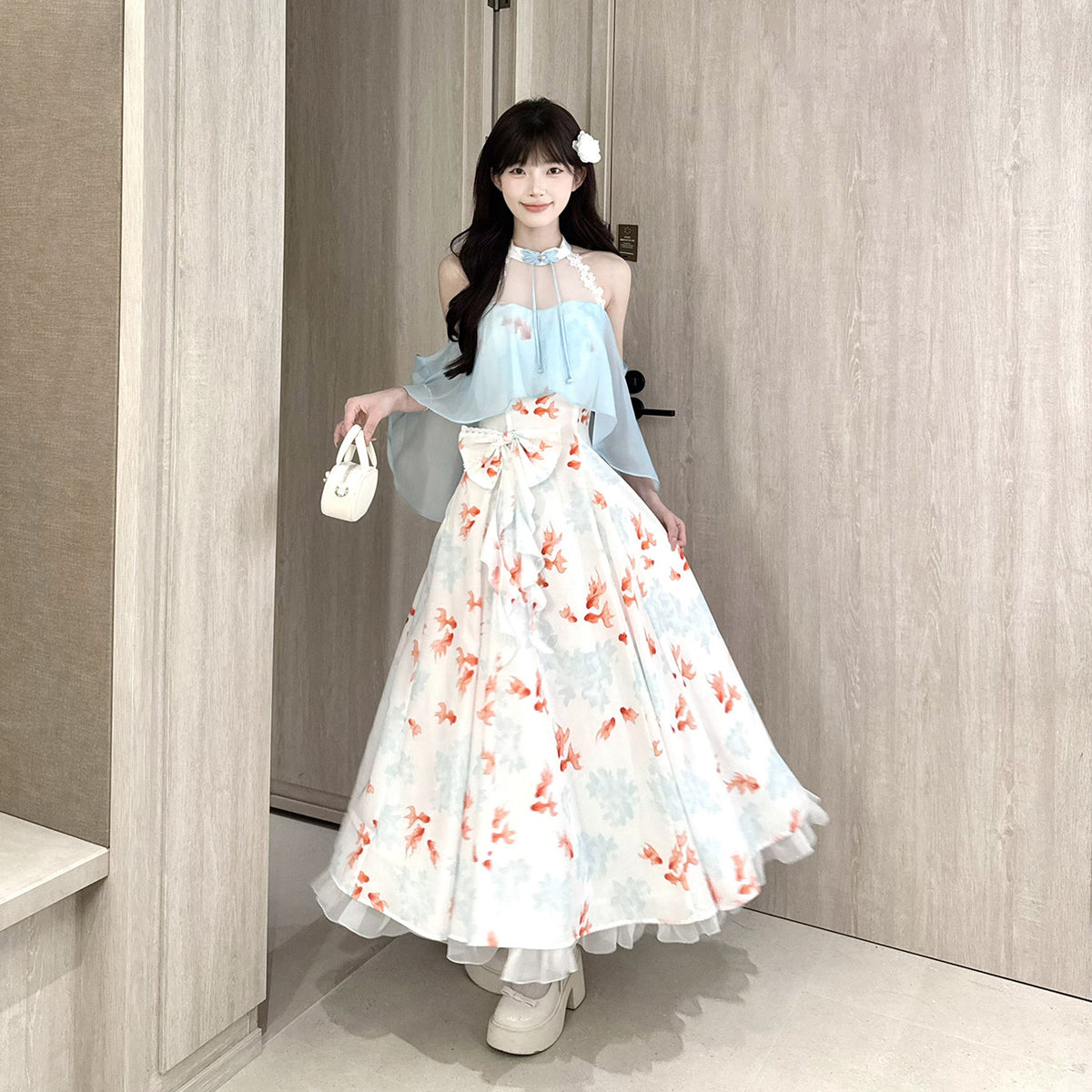 Off Shoulder Halter Floral Tiered Dress BEL0033