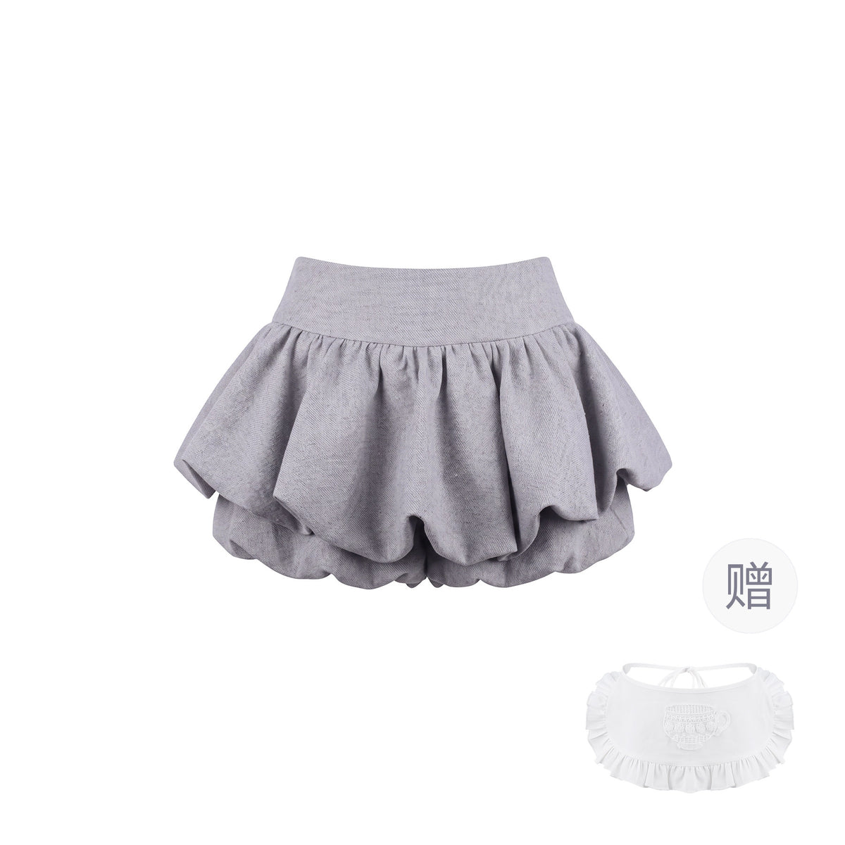 Bunny Print Collar Blouse With Apron Shorts SER0153