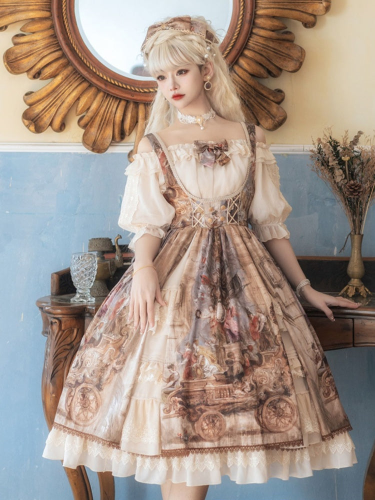 Classic Retro Picture Suspender Skirt CHE0011